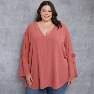 Cooper & Ella V-Neck Blouse - Warm Salmon Color Sz 3X Retail $174